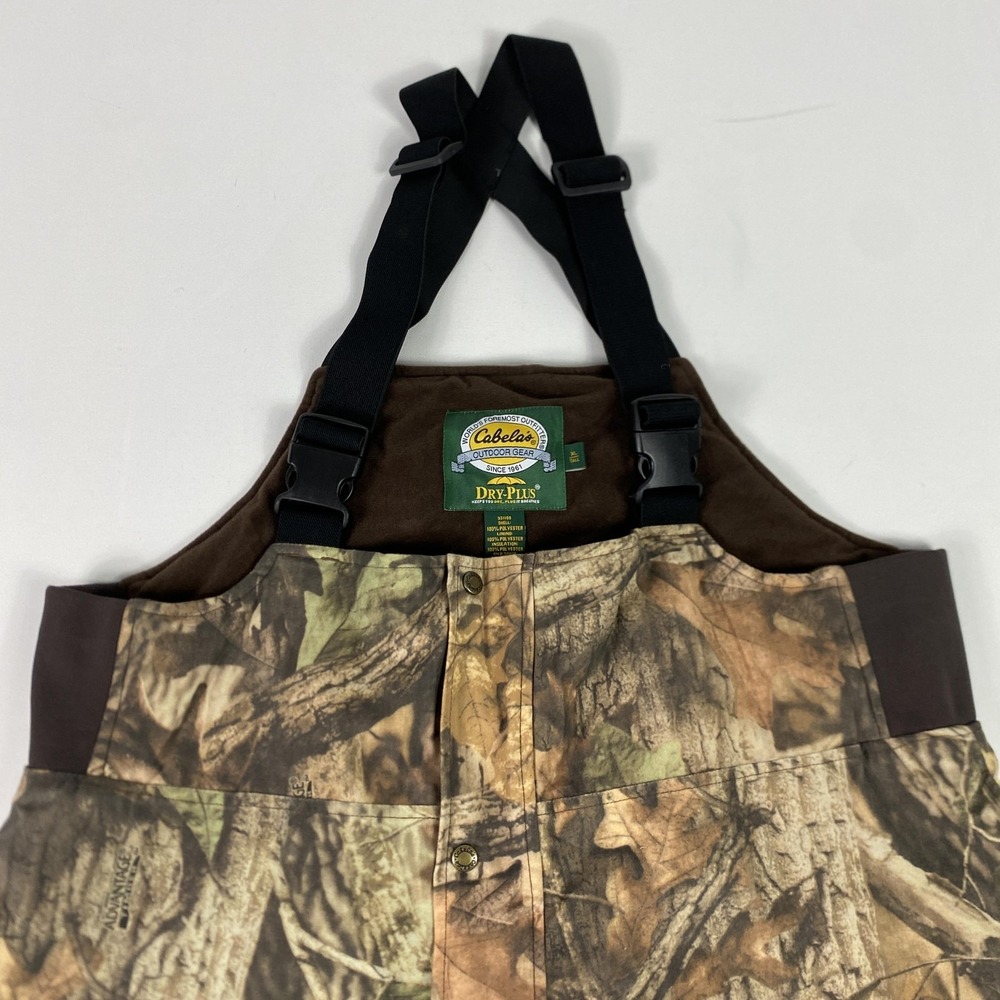 Cabela's Bib Overalls Mens XL Tall Brown Polyester Camo Hunting Outdoor